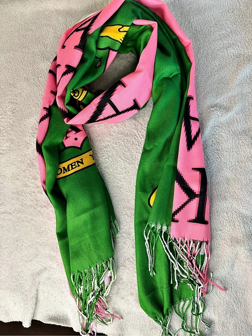 Alpha Kappa Alpha Green & Pink Crest Scarf
